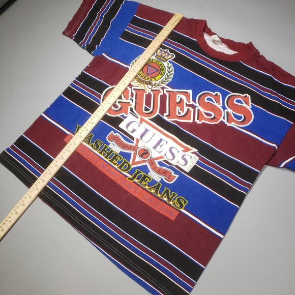 Vintage 80s Guess by George Marciano Striped Boot Logo Spellout Rare Mens USA XL - Picture 11 of 11